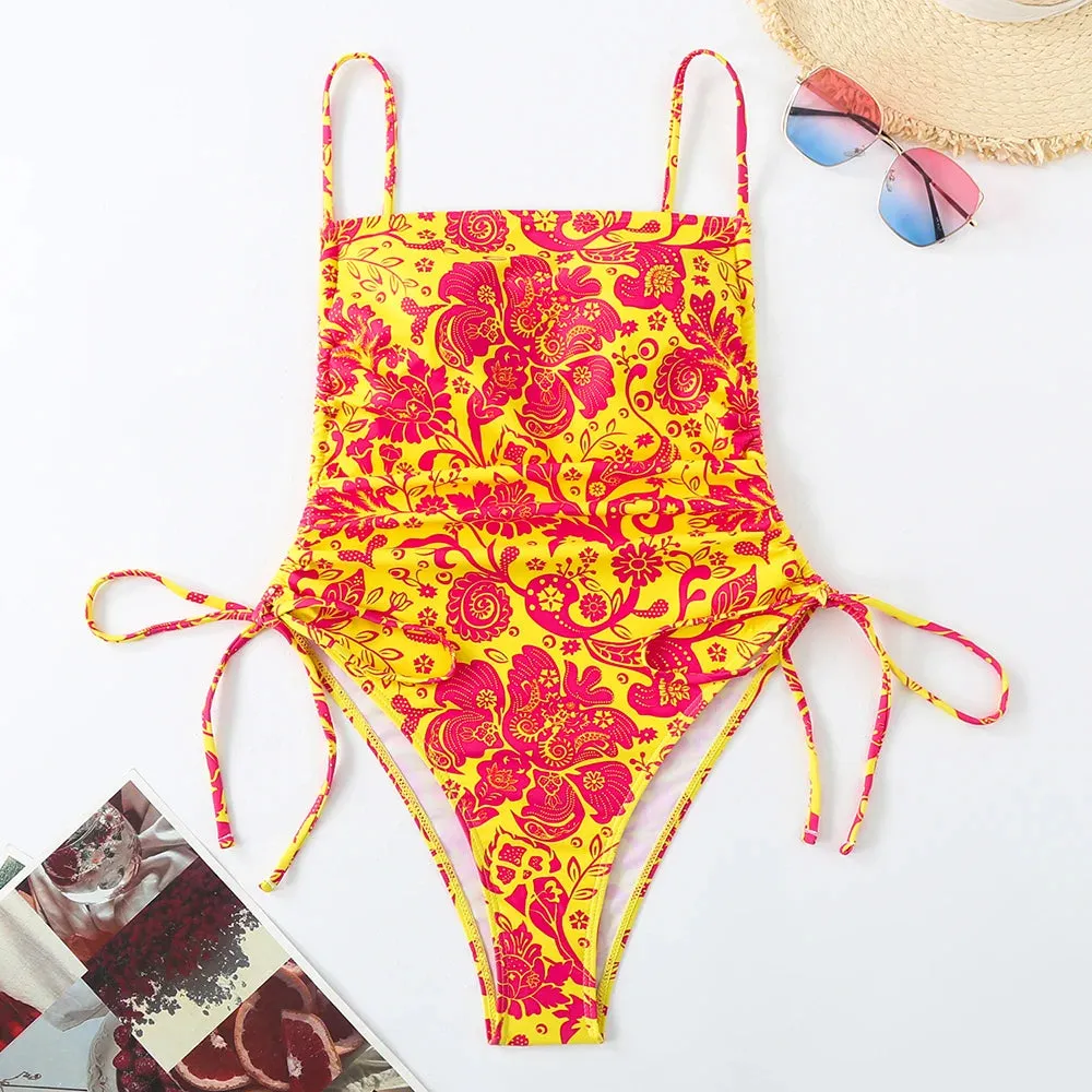 Floral String One-Piece Swimsuit