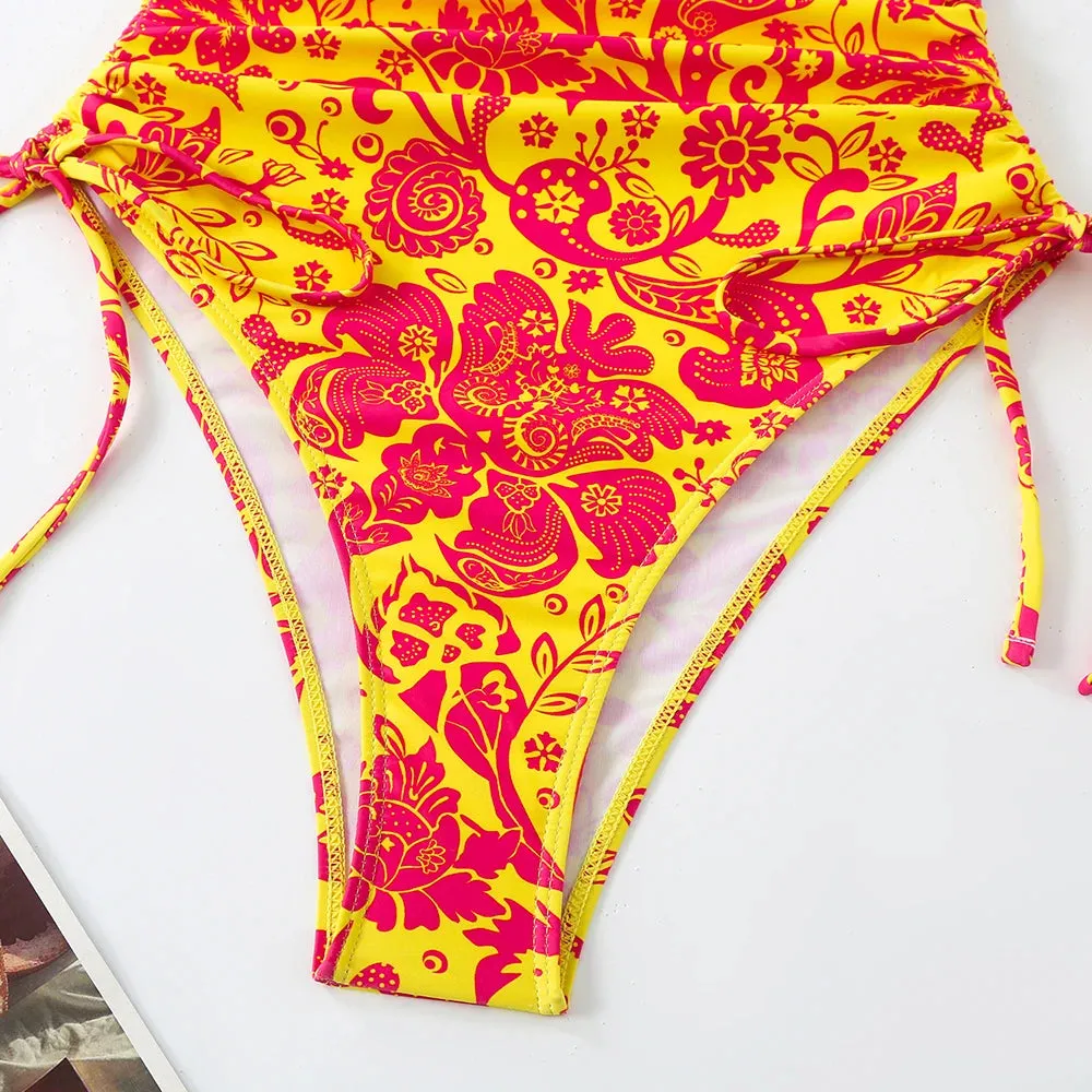 Floral String One-Piece Swimsuit
