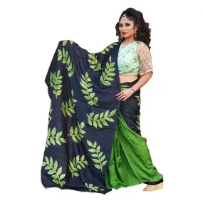 Green and Black Pure silk hand painted saree