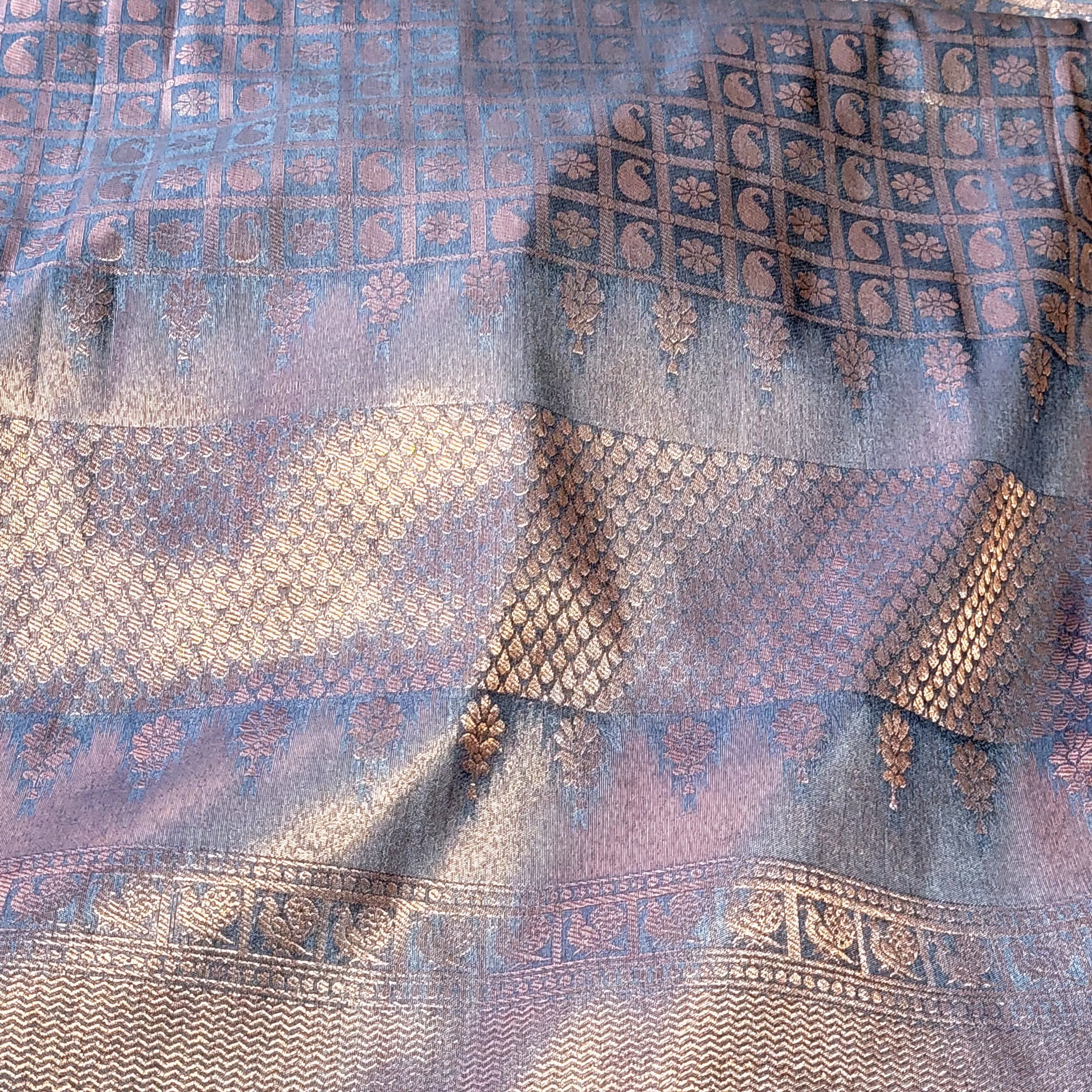 Grey Copper Zari soft Banarasi Silk Saree with stitched Blouse