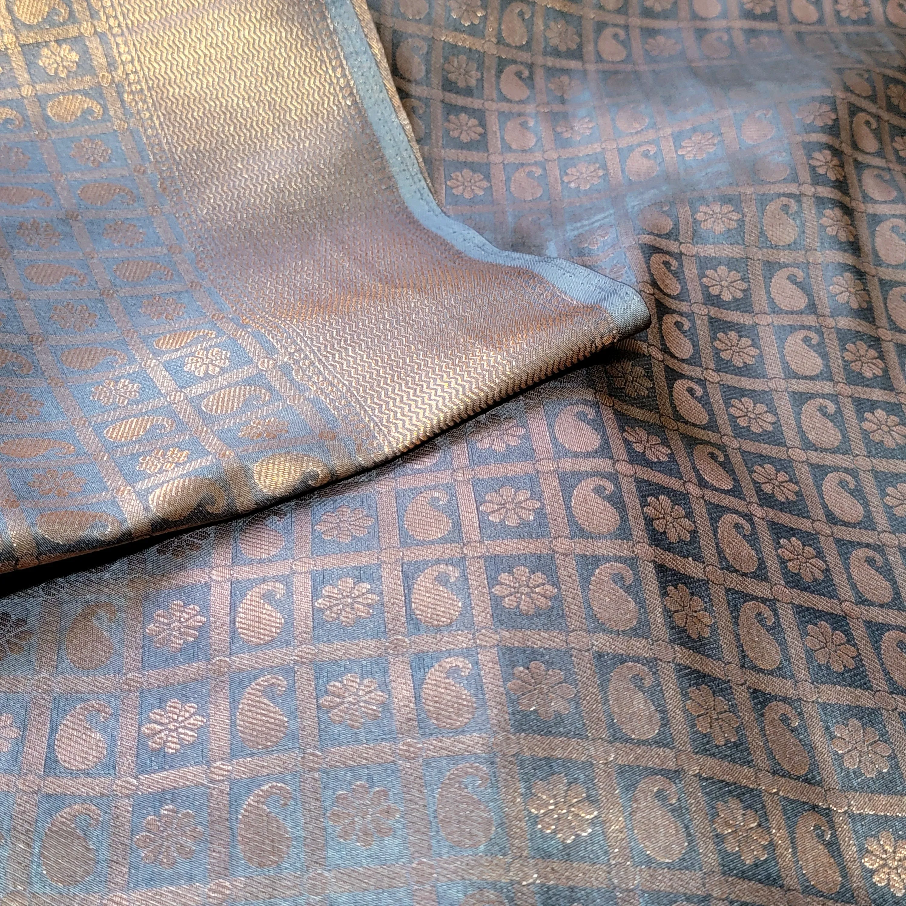 Grey Copper Zari soft Banarasi Silk Saree with stitched Blouse