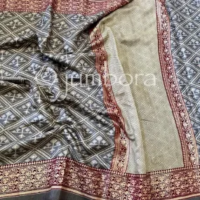 Grey Ikkat soft semi Jute cotton silk Saree