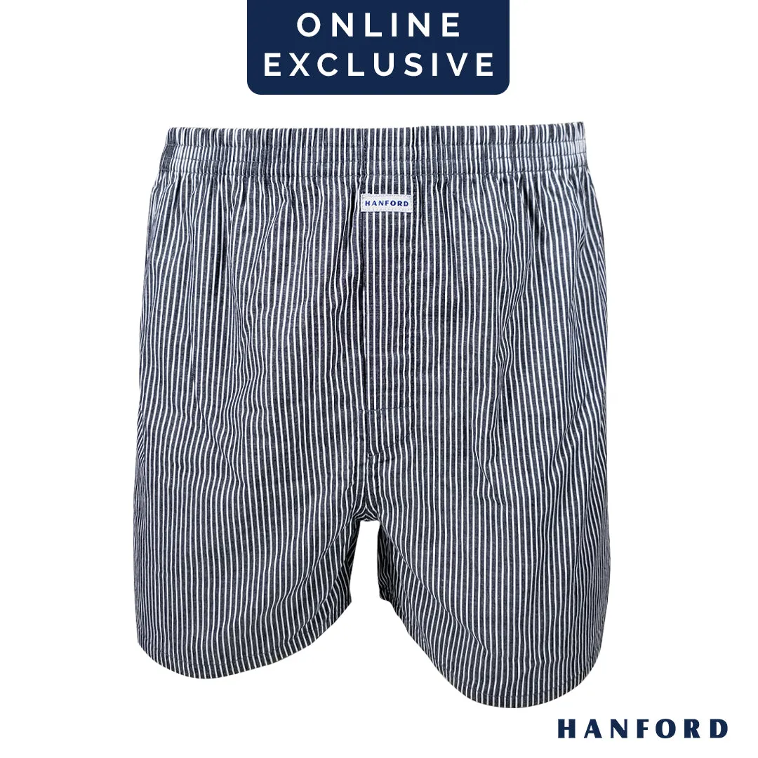 Hanford Men 100% Premium Cotton Woven Boxer Shorts Stark - Stripe (1PC/SinglePack)