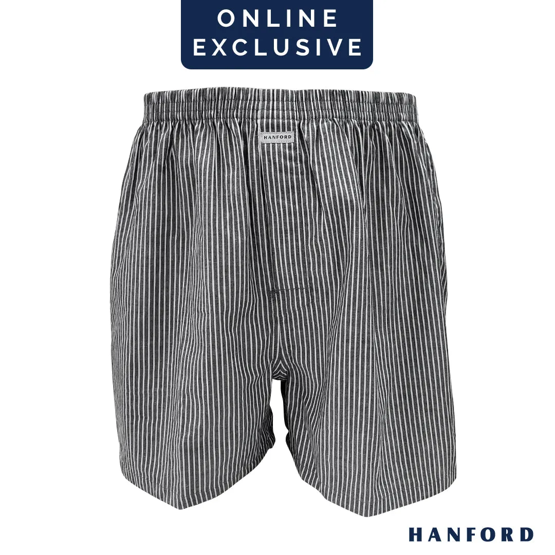 Hanford Men 100% Premium Cotton Woven Boxer Shorts Stark - Stripe (1PC/SinglePack)