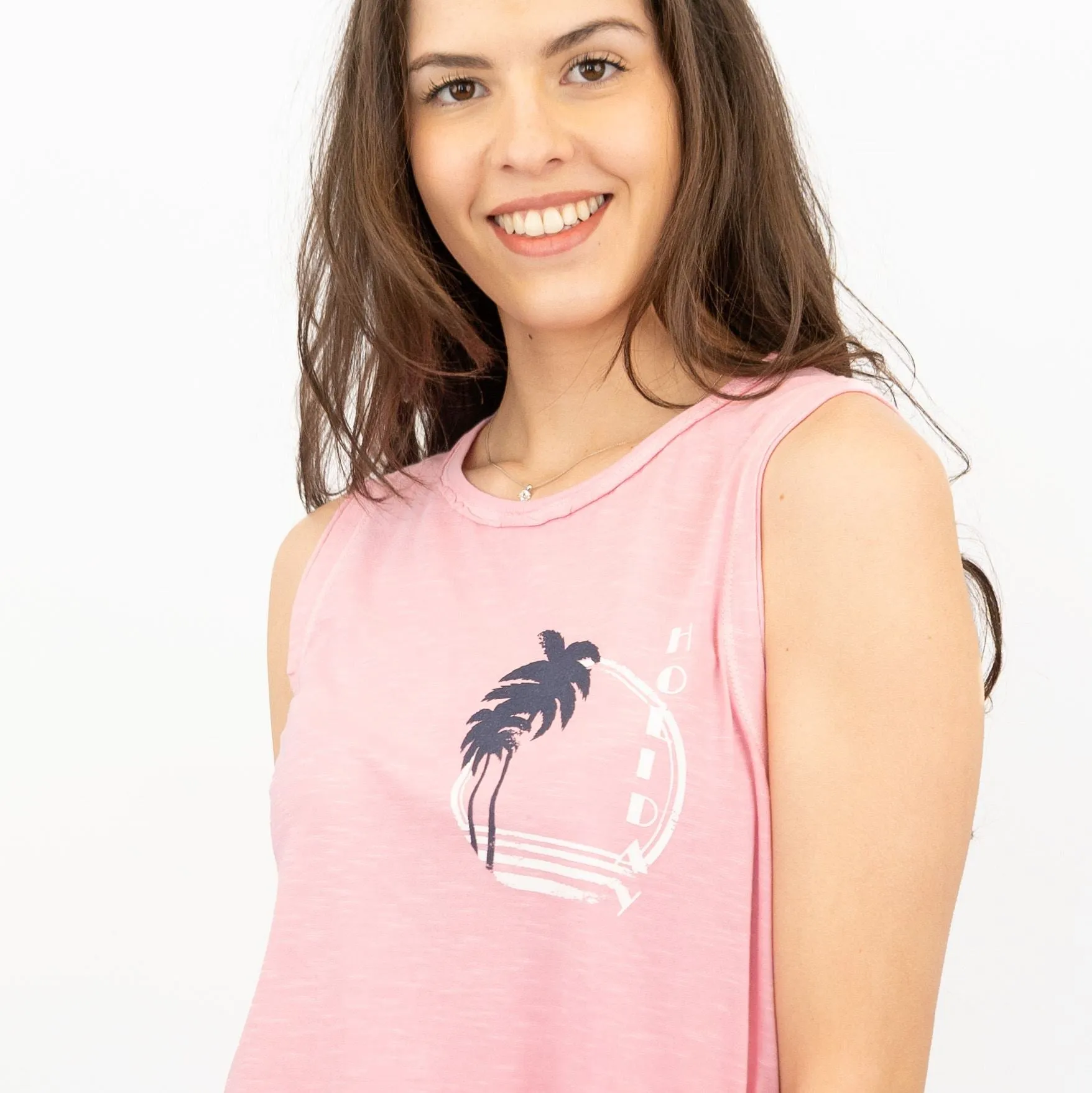 Hush Pink Vest Round Neck Cotton Sleeveless Tops