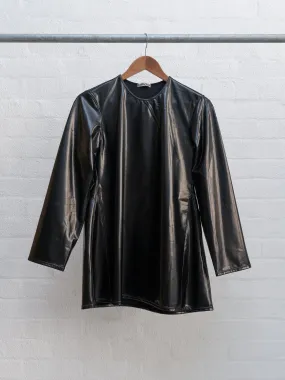 Issey Miyake black vinyl waist gusset longsleeve top - womens M mens S XS