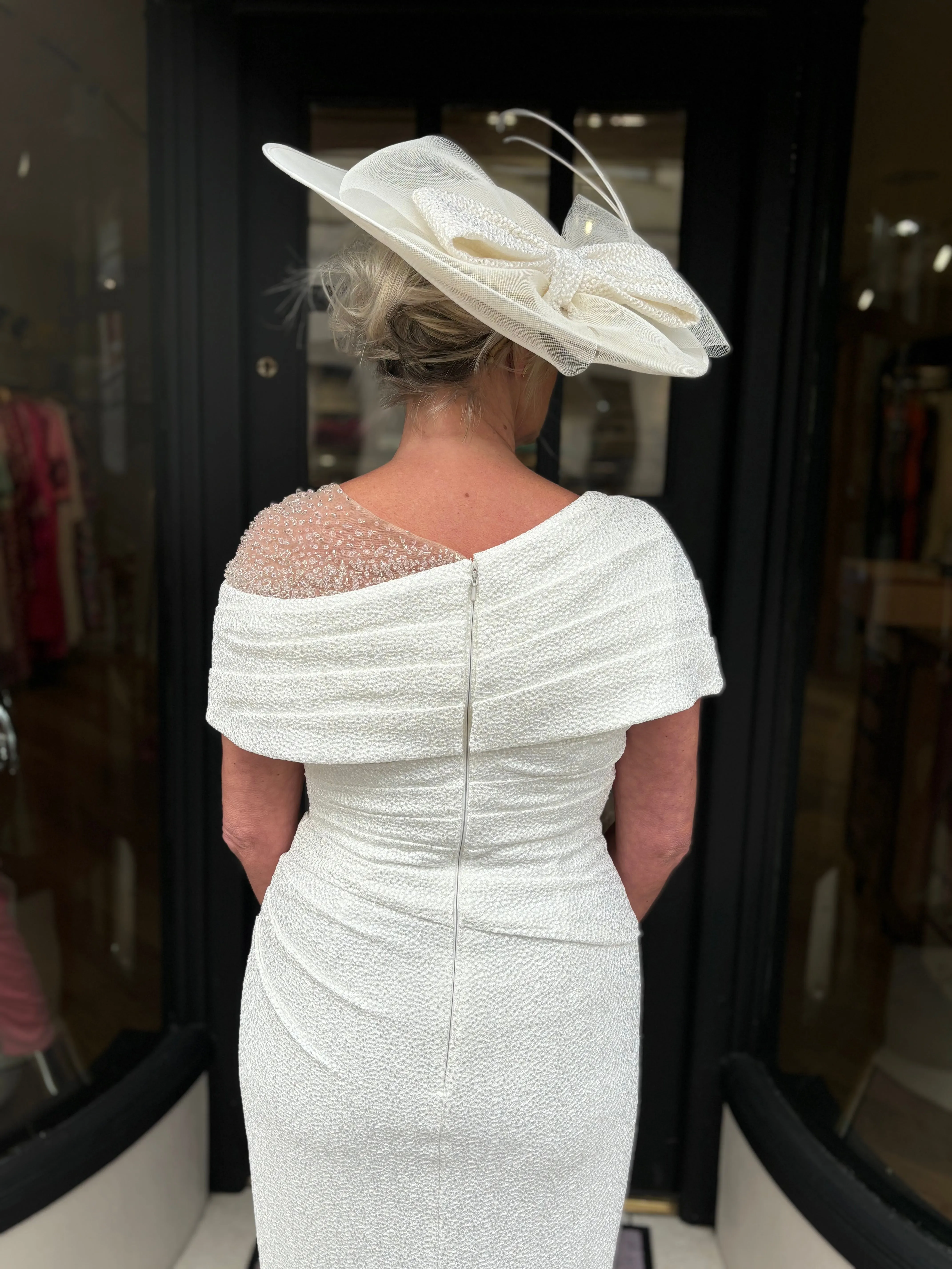 John Charles 29190 Ivory Beaded Shoulder Dress