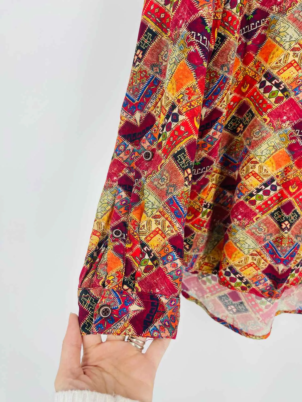 John Mark Size S Red/Multi Collared Print Tops Top-3/4 Sleeve