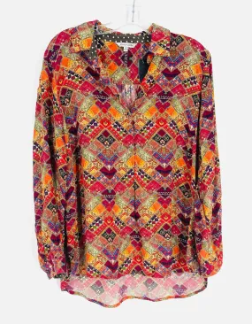 John Mark Size S Red/Multi Collared Print Tops Top-3/4 Sleeve