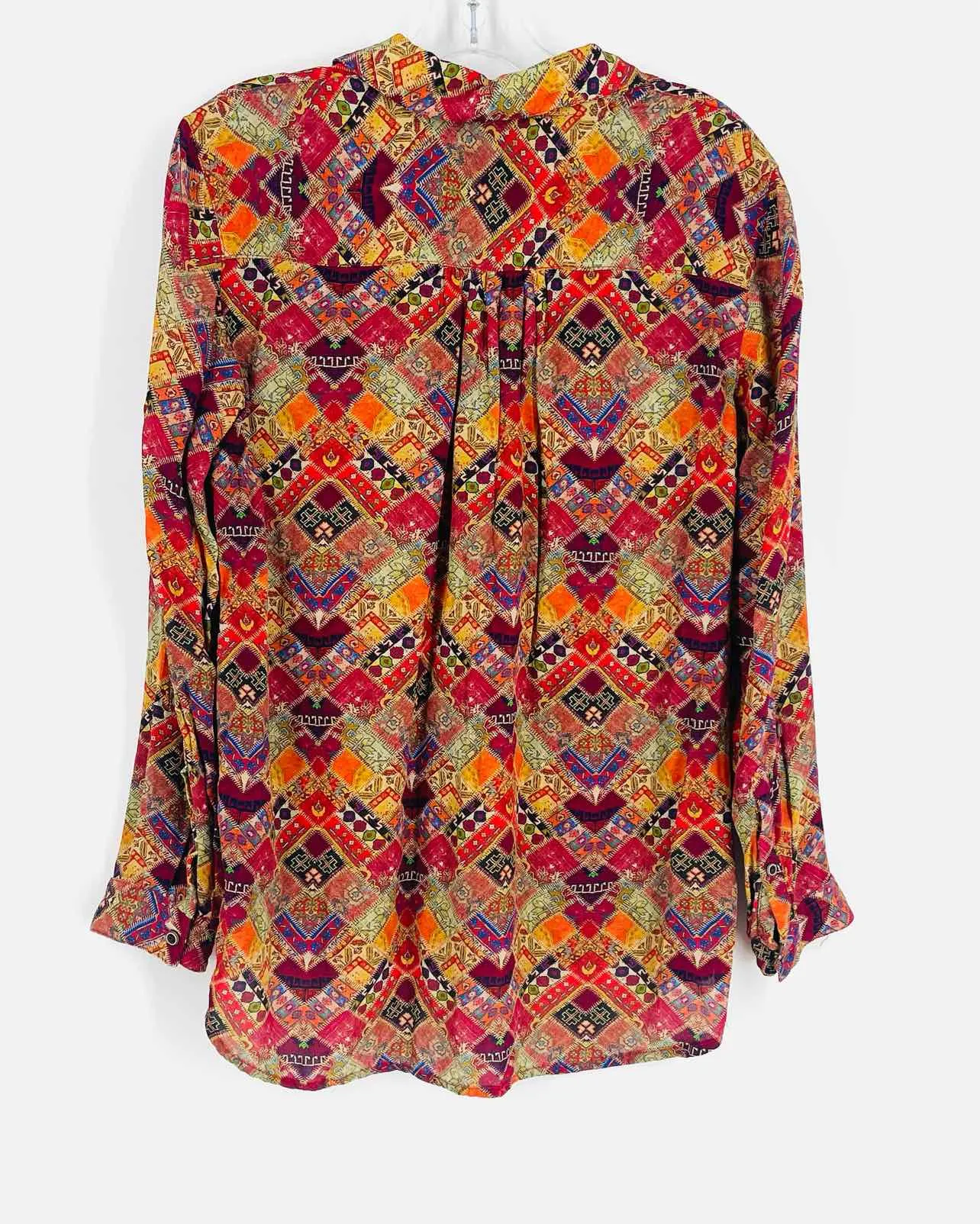 John Mark Size S Red/Multi Collared Print Tops Top-3/4 Sleeve