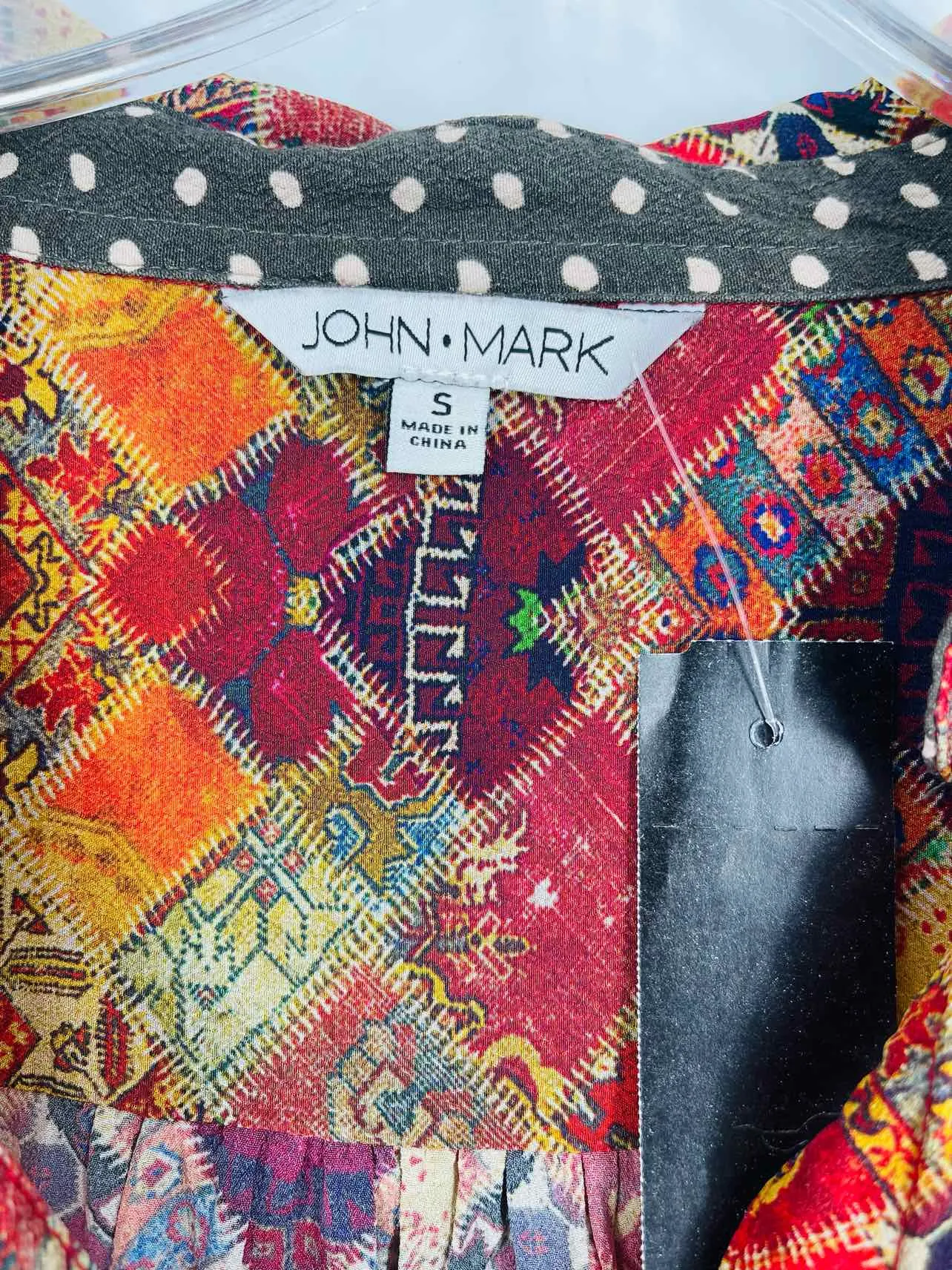 John Mark Size S Red/Multi Collared Print Tops Top-3/4 Sleeve