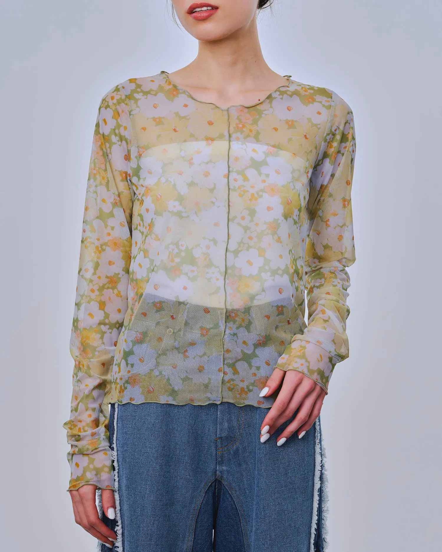 Marguerite garden see-through tops (Crew neck)