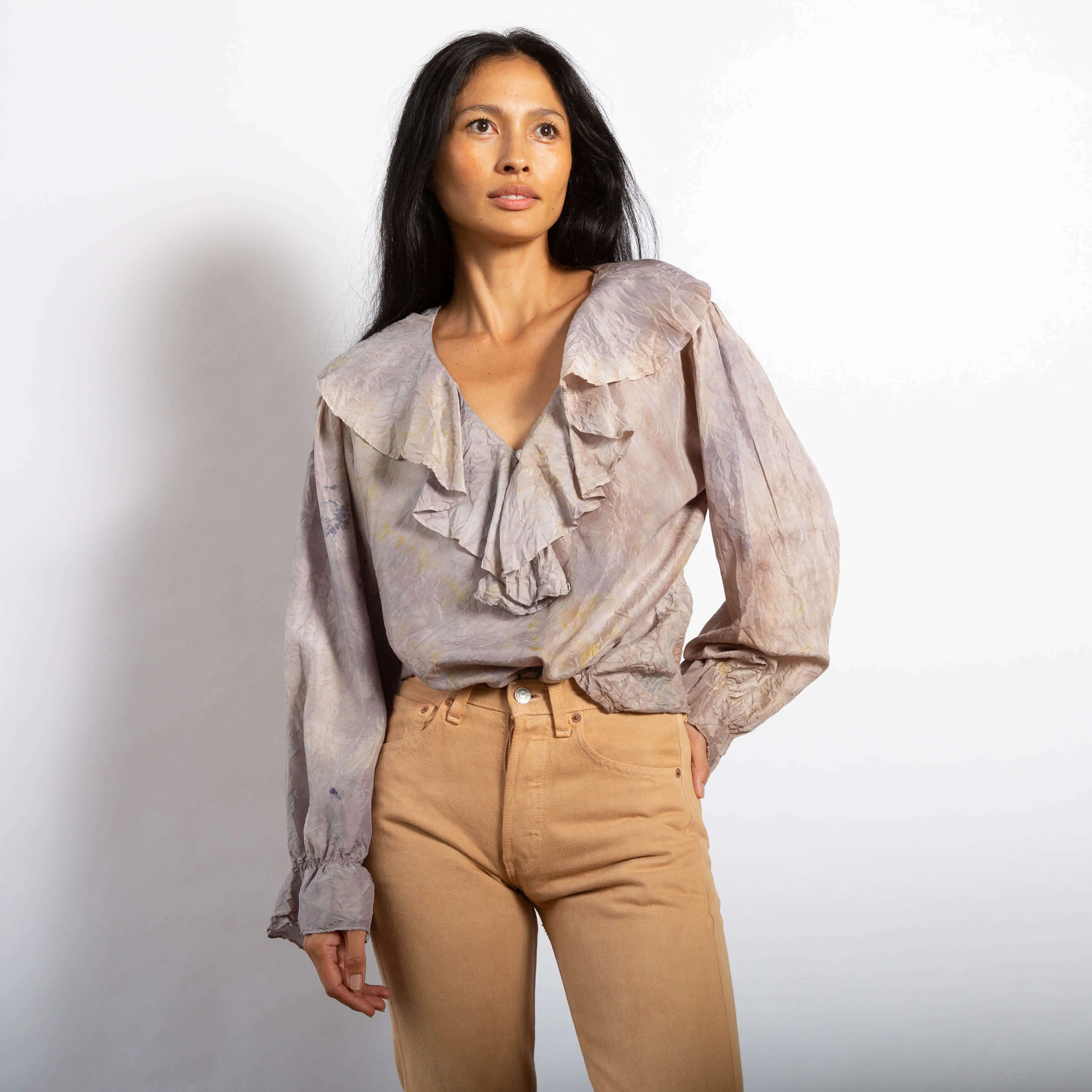 Naturally Dyed Silk Ruffle Blouse