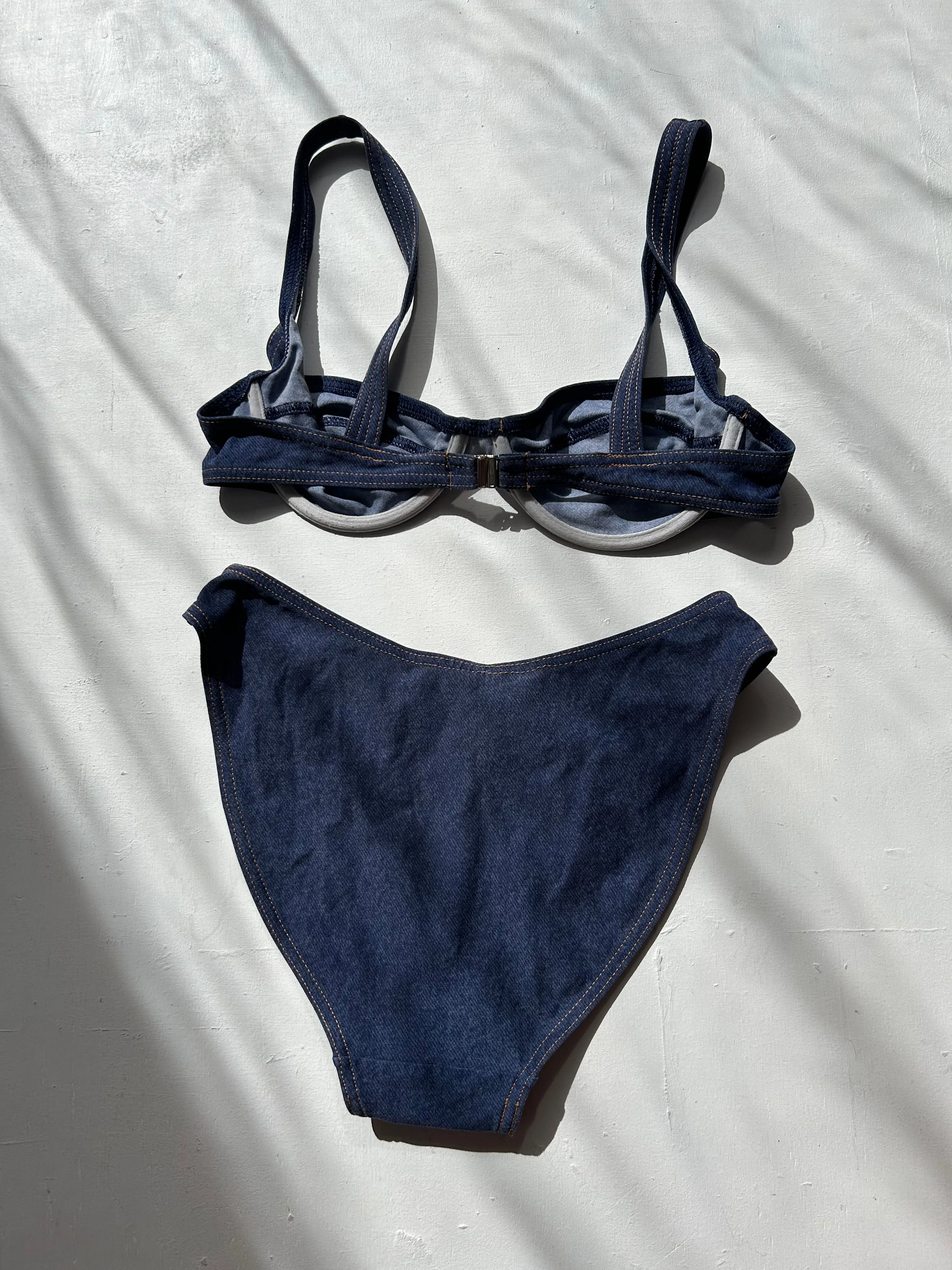 Navy blue y2k vintage mid rise denim jean's bikini set (S/M)