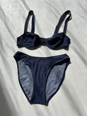 Navy blue y2k vintage mid rise denim jean's bikini set (S/M)