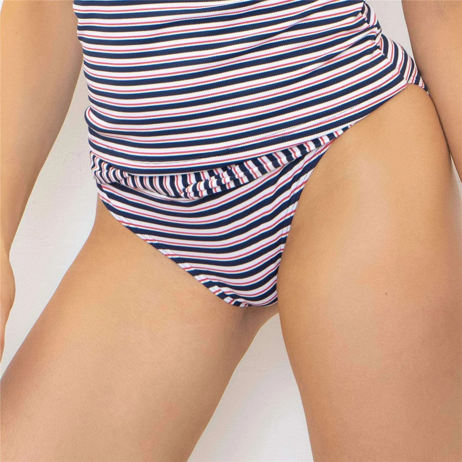 Navy Twist Breton Stripe Bikini Bottom