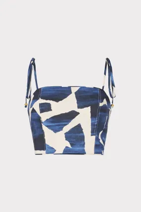 Ocean Puzzle Viscose Linen Tie Top