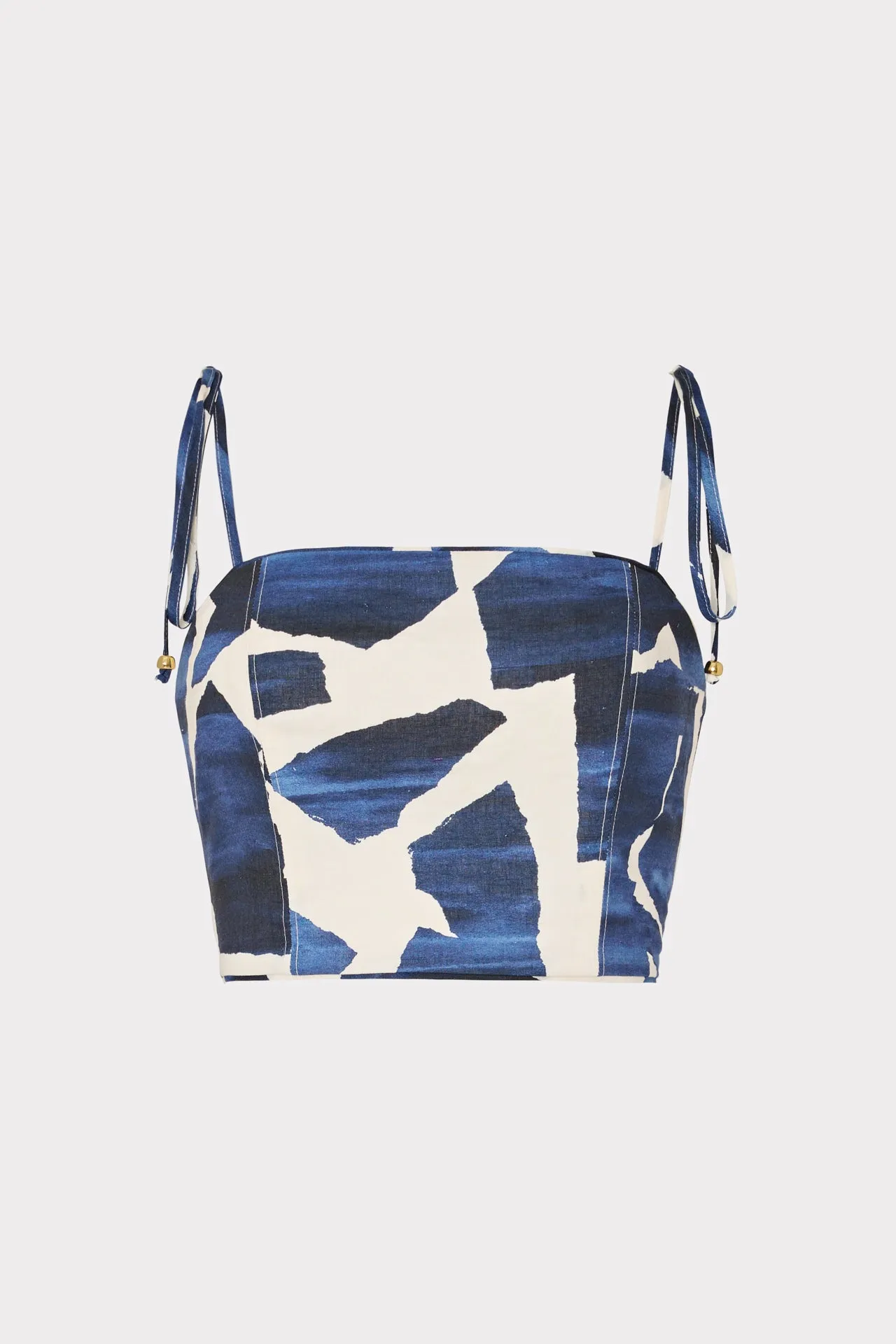 Ocean Puzzle Viscose Linen Tie Top