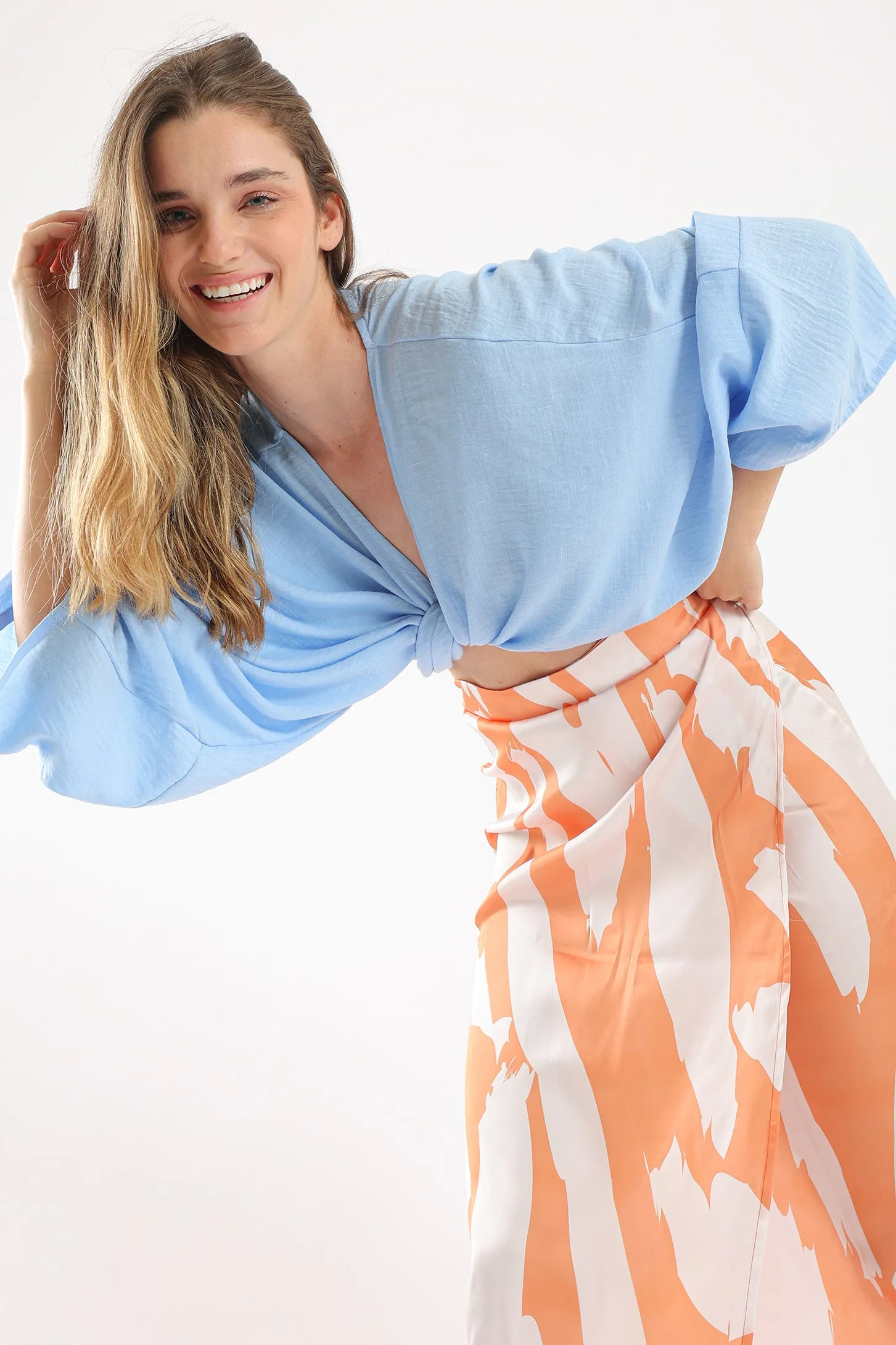 ORANGE PALMS SATIN WRAP SKIRT