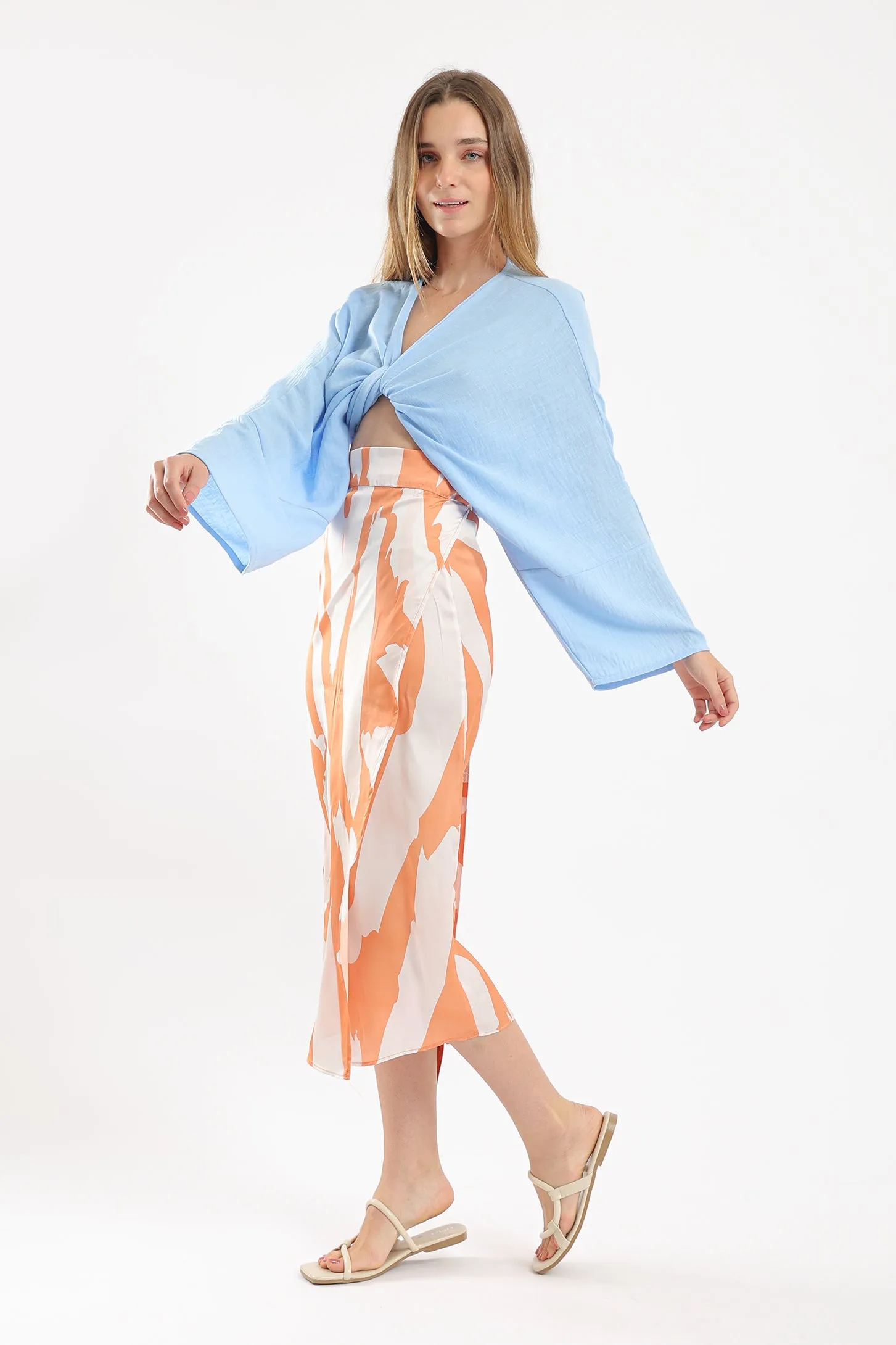 ORANGE PALMS SATIN WRAP SKIRT