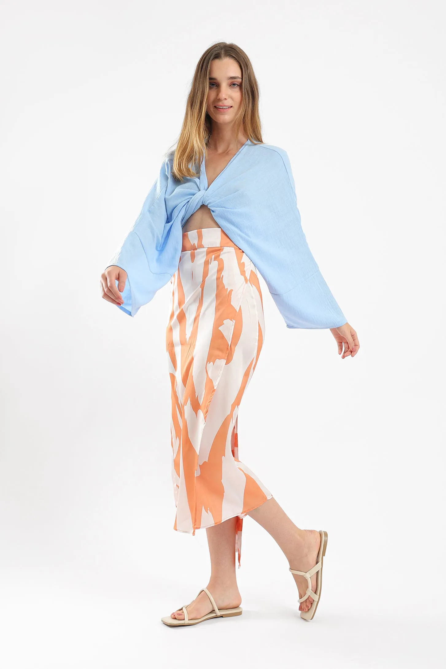 ORANGE PALMS SATIN WRAP SKIRT