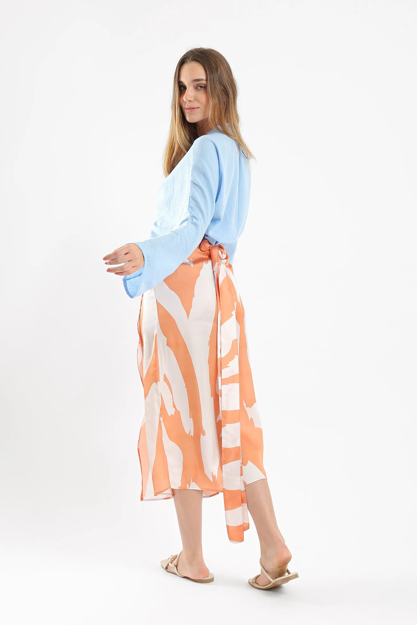 ORANGE PALMS SATIN WRAP SKIRT