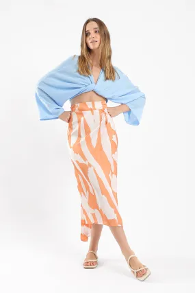 ORANGE PALMS SATIN WRAP SKIRT