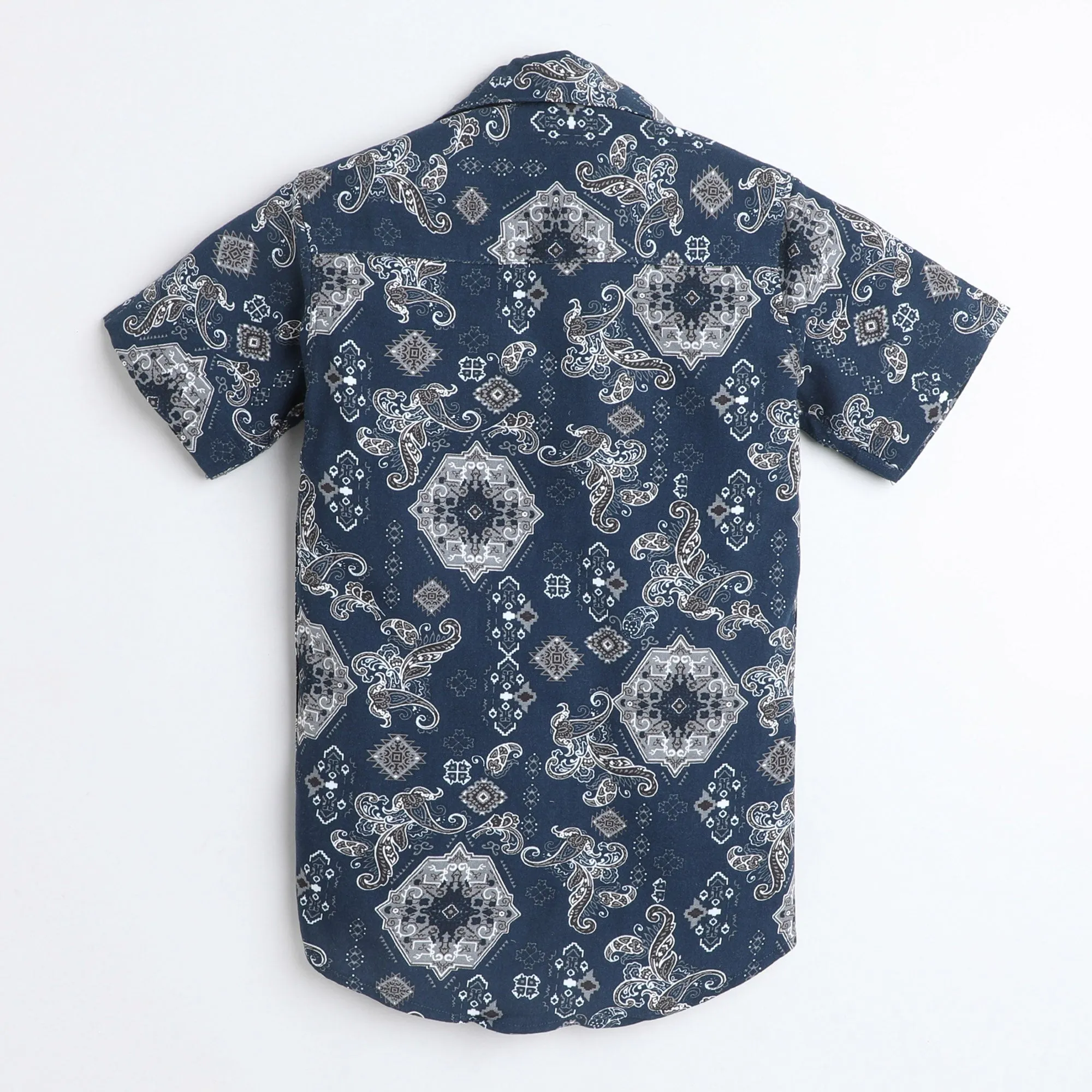 Polka Tots Cotton Half Sleeves Floral Printed Shirt - Navy Blue