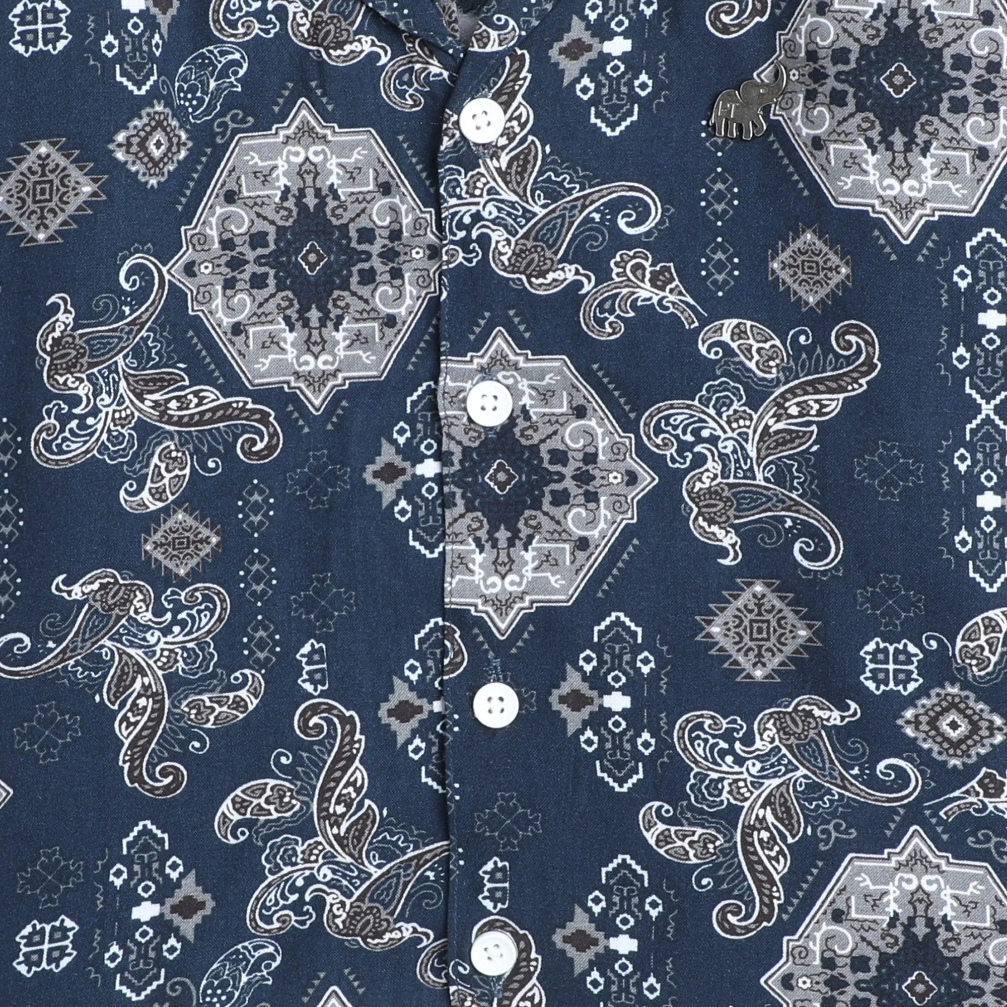 Polka Tots Cotton Half Sleeves Floral Printed Shirt - Navy Blue