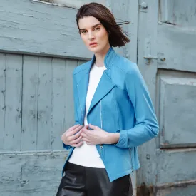 PREORDER-Classic Liquid Leather Jacket-Sky Blue