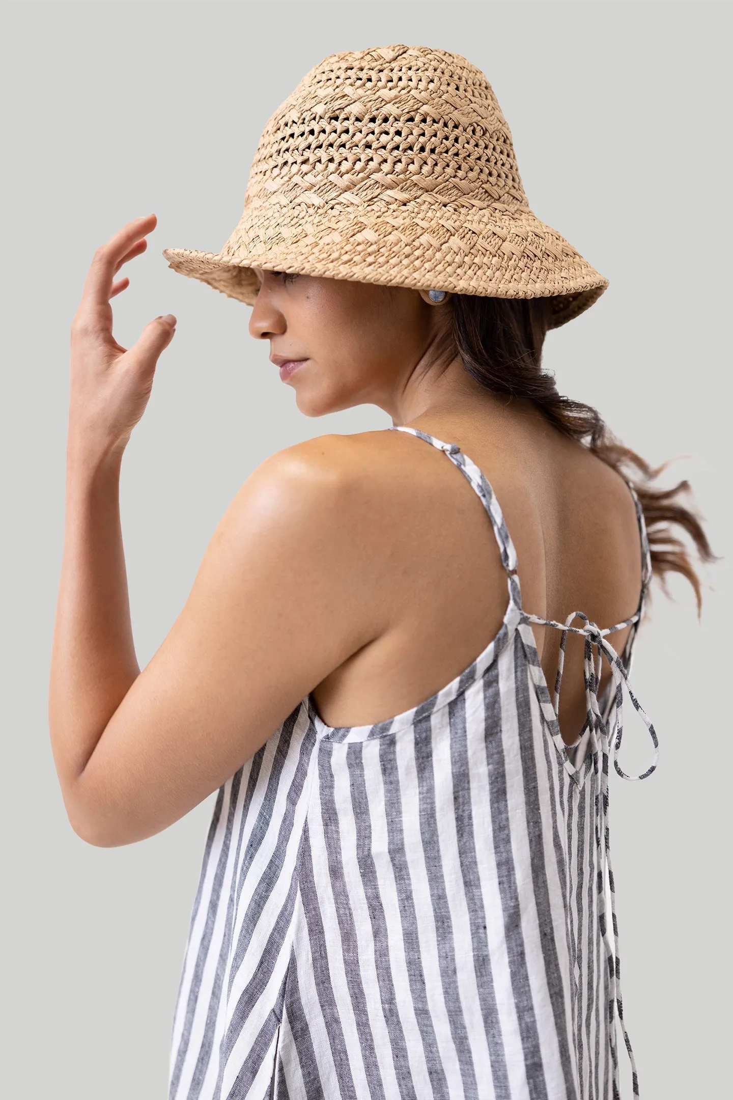 Reistor Short Tent Dress in Linen Stripes