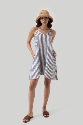 Reistor Short Tent Dress in Linen Stripes