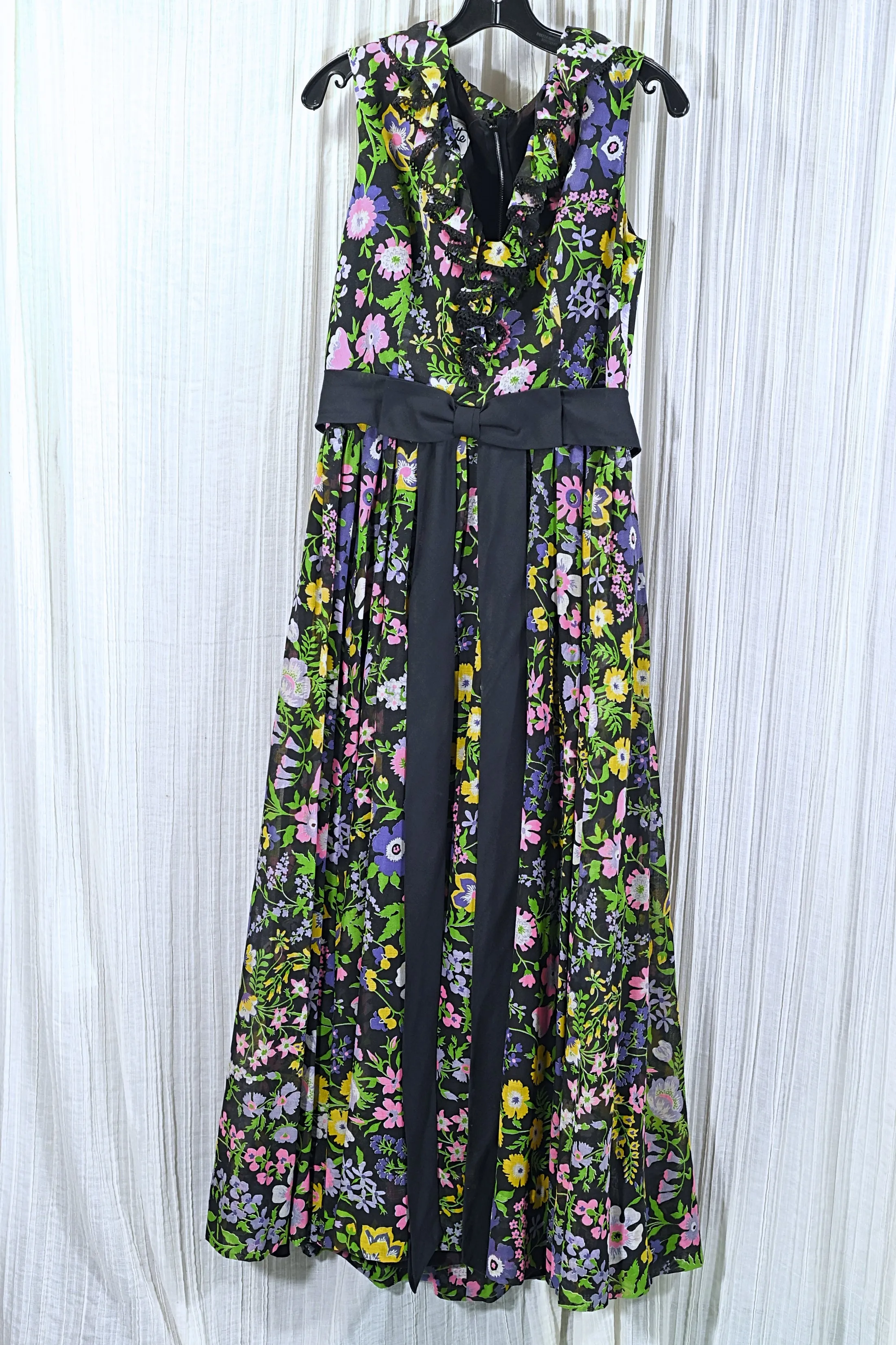 SOLD Miss Elliette 70s Floral Print Ruffle Dress, Full Skirt Maxi Dress