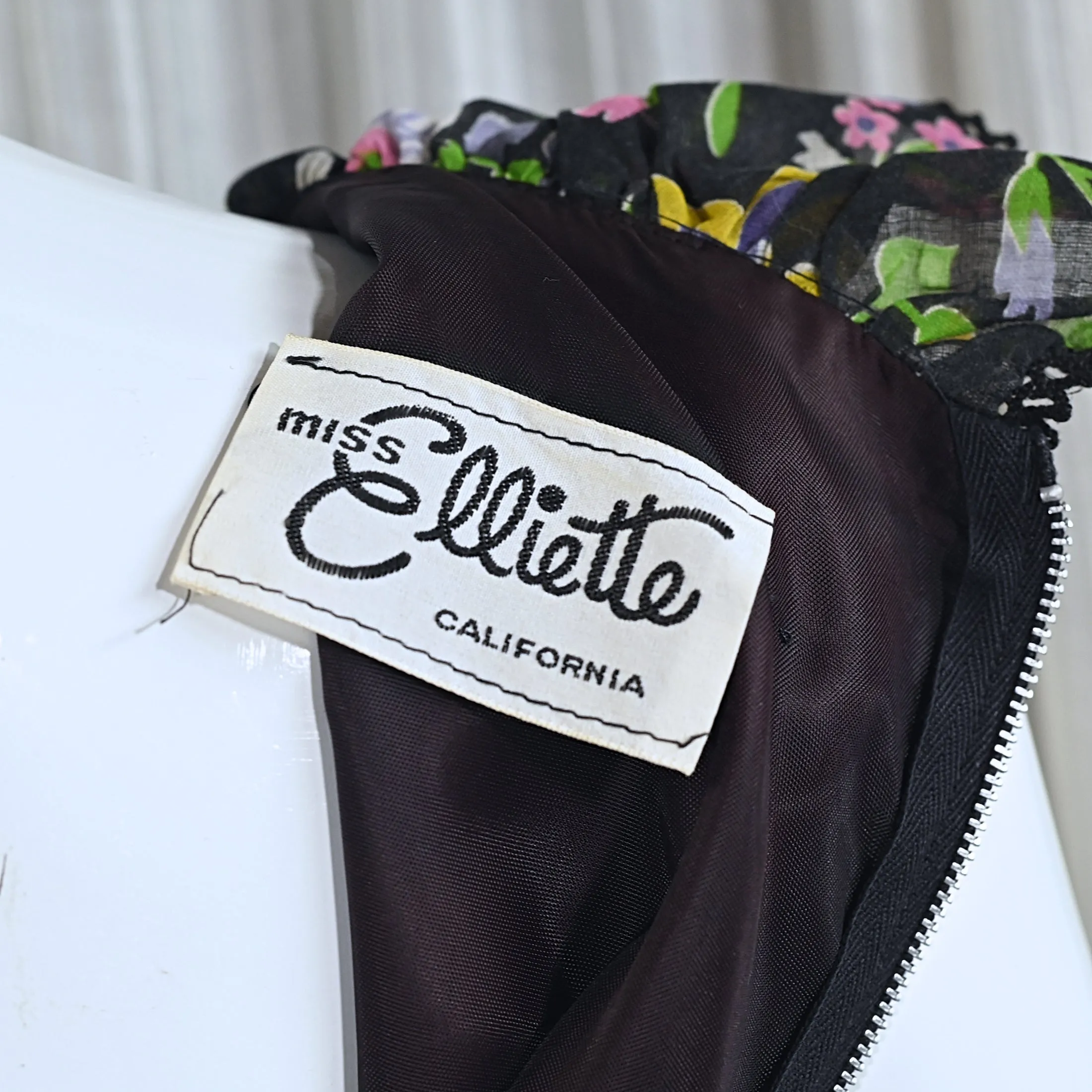 SOLD Miss Elliette 70s Floral Print Ruffle Dress, Full Skirt Maxi Dress