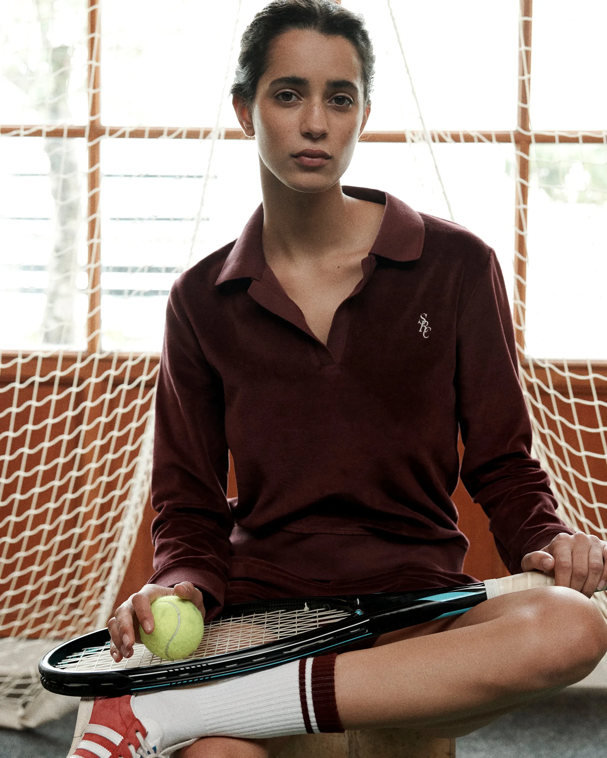 SRC Velour Longsleeve Polo - Merlot/White