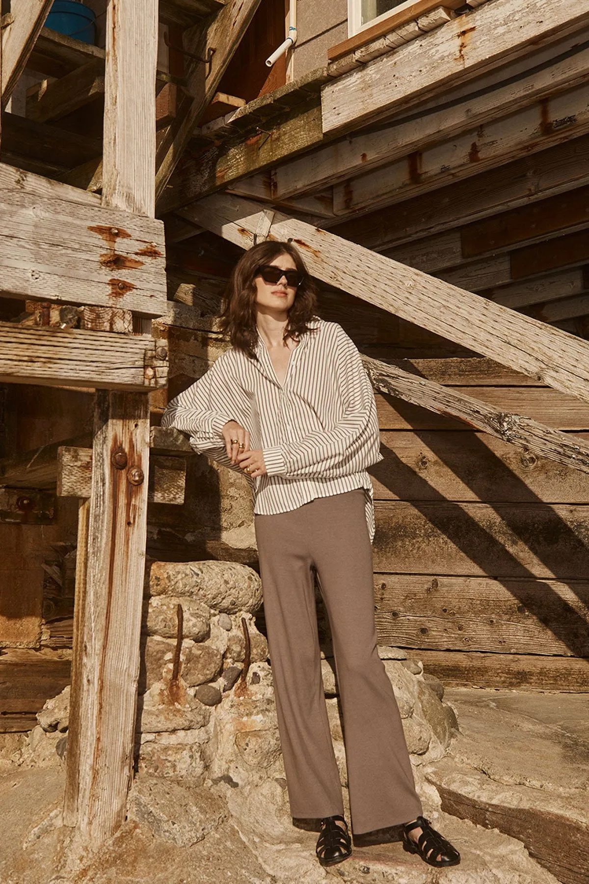 Stateside Luxe 2x1 Rib Cropped Pant in Twig