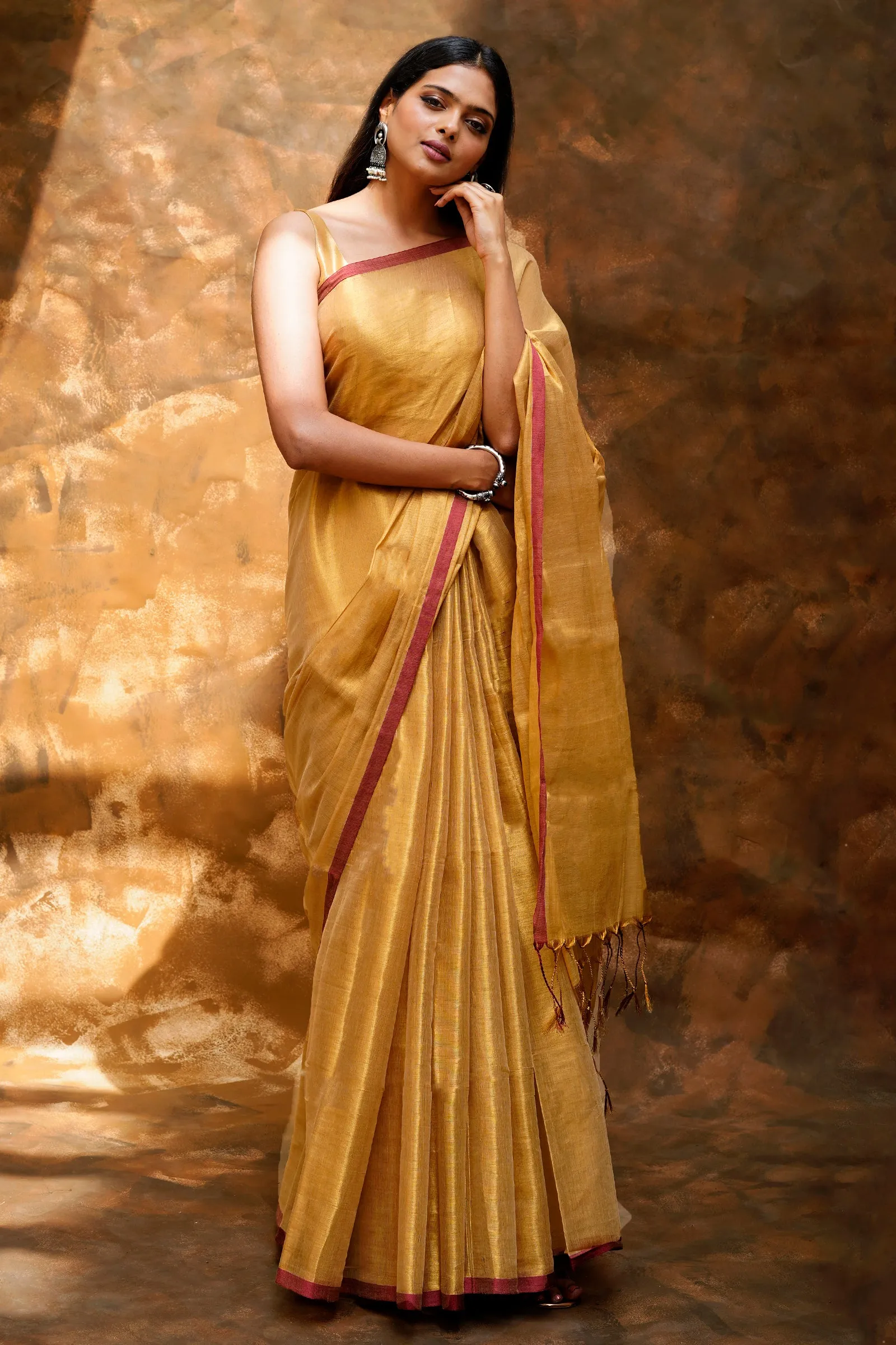 Teejh Hiraadiya Golden Organic Tissue Silk Saree