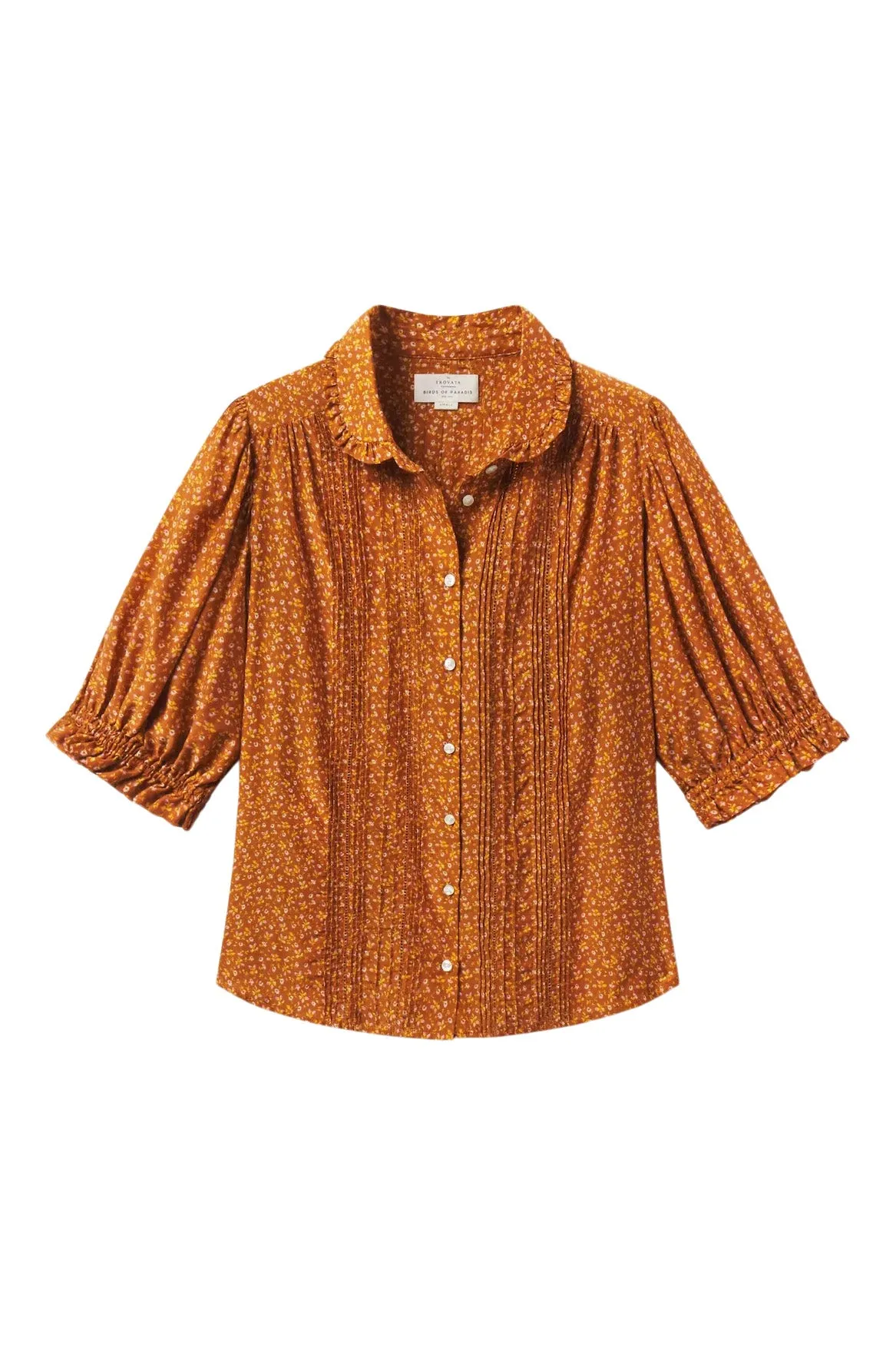 Birds of Paradis by Trovata Gemma Blouse in Pecan Ditsy Design