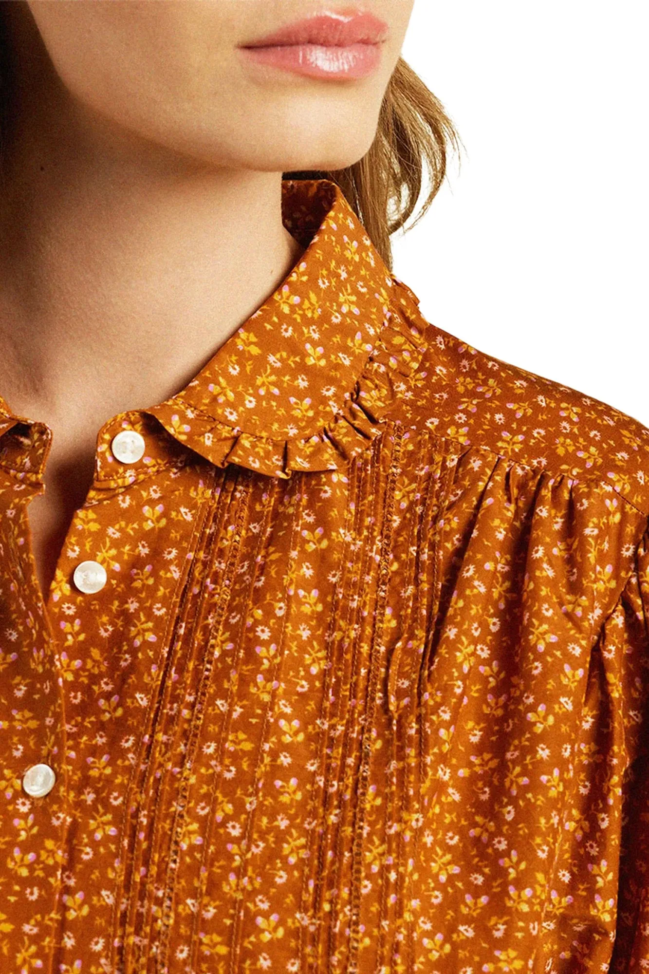 Birds of Paradis by Trovata Gemma Blouse in Pecan Ditsy Design