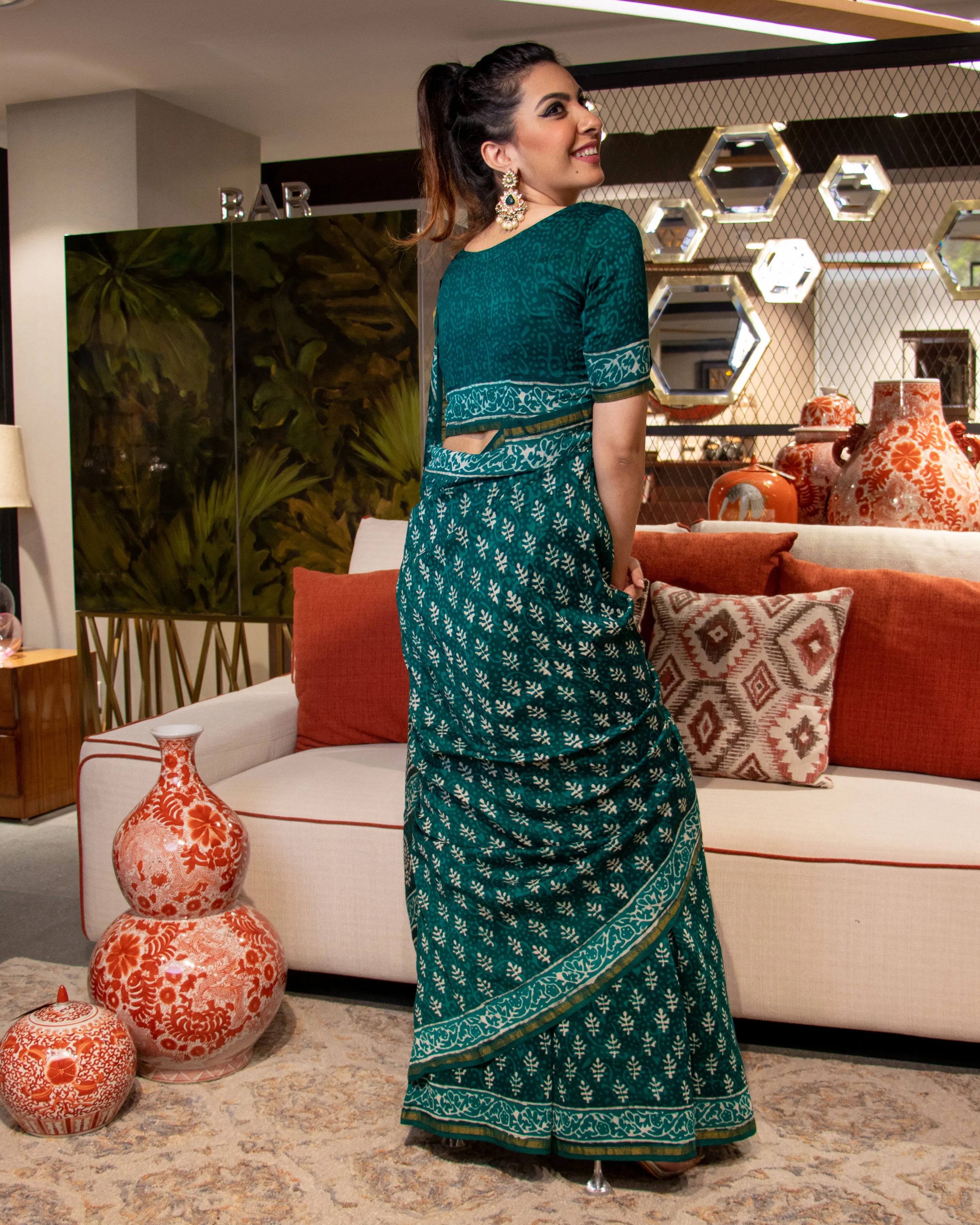 Urwa Handblock Chanderi Silk Saree