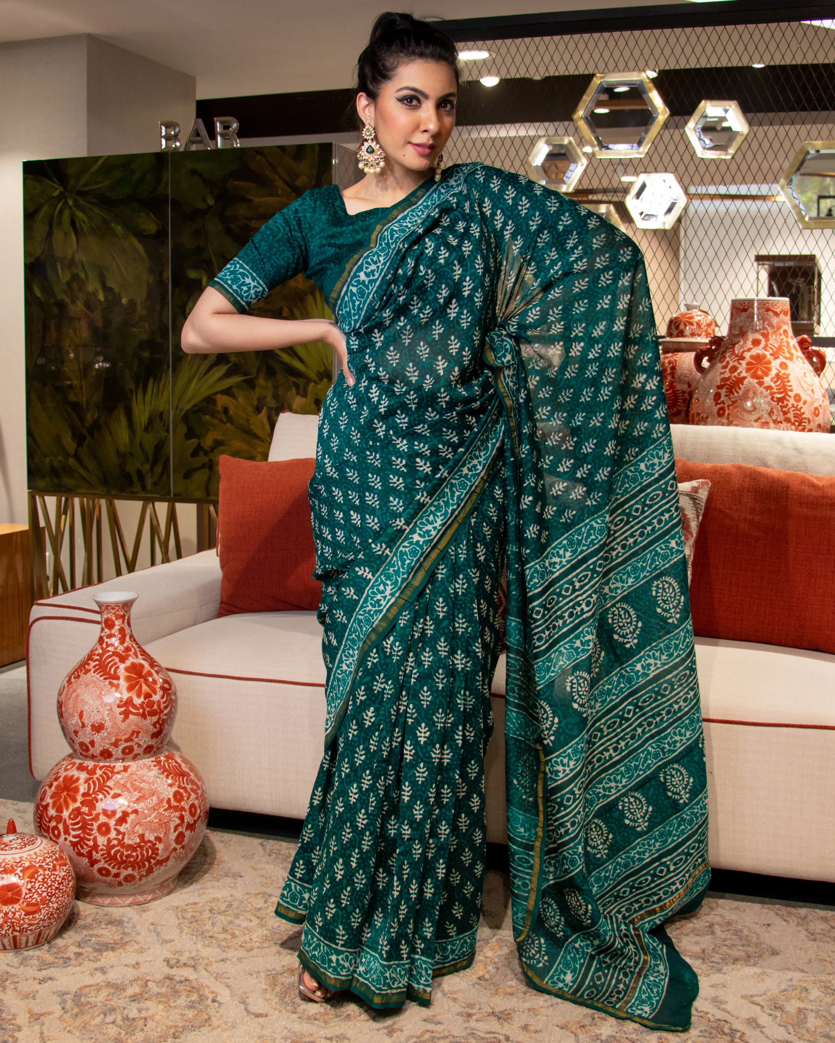 Urwa Handblock Chanderi Silk Saree