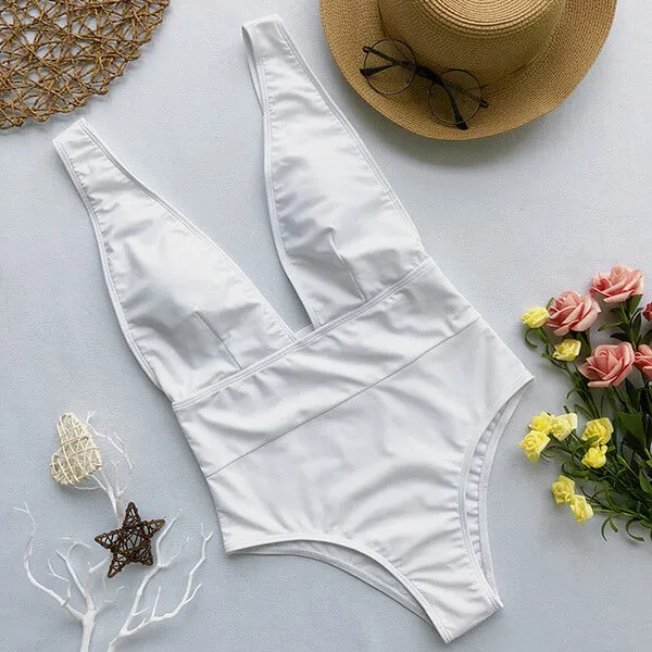 V Neck Open Back One Piece Julia
