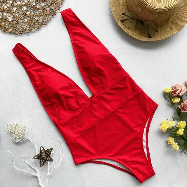 V Neck Open Back One Piece Julia
