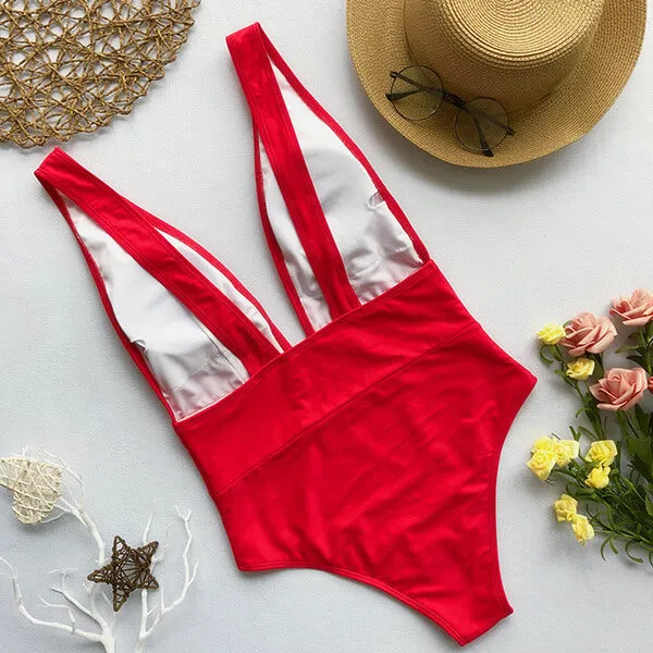 V Neck Open Back One Piece Julia
