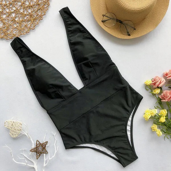 V Neck Open Back One Piece Julia