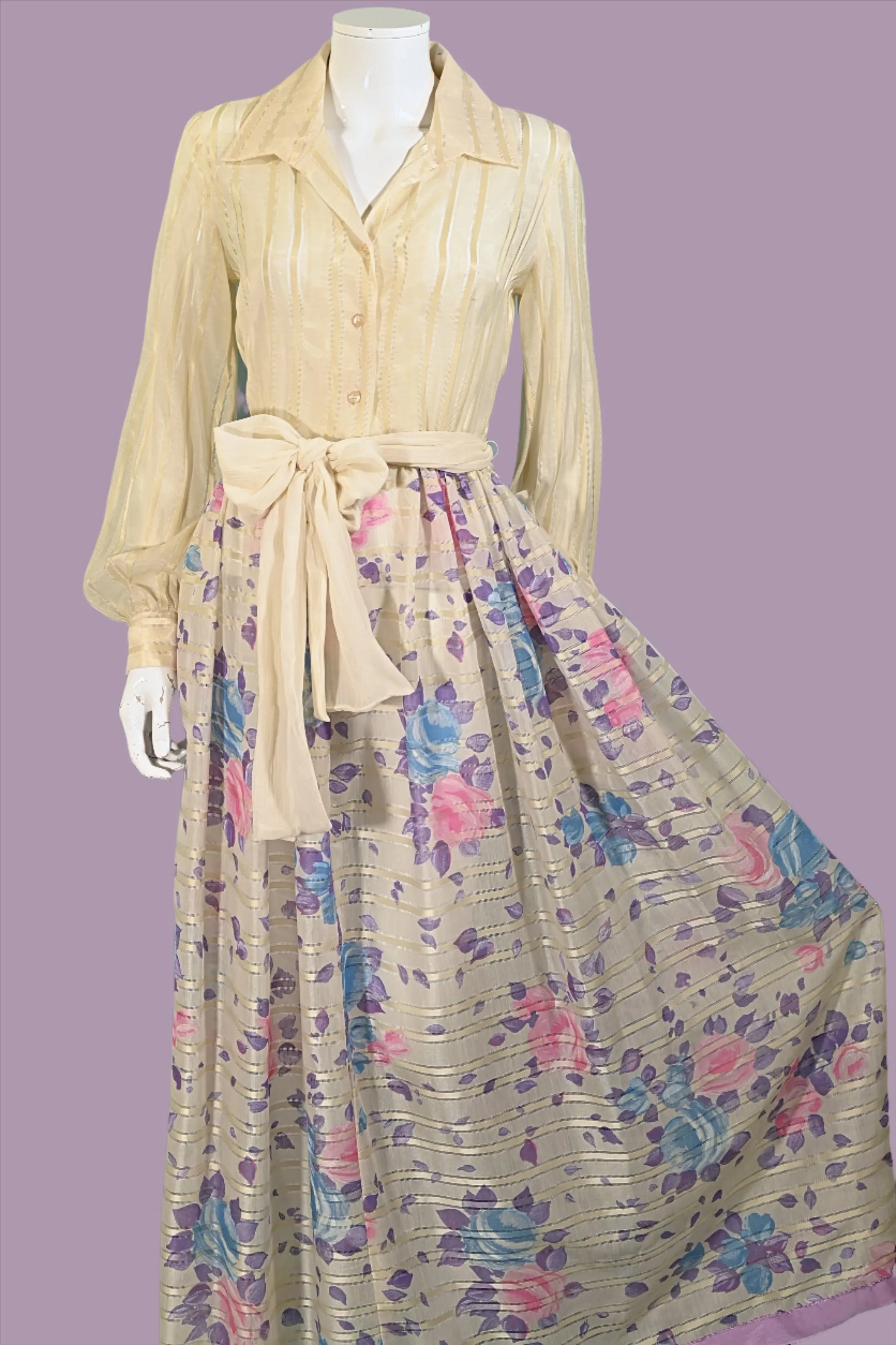 Victor Costa 70s Floral Maxi Dress, 70s Party Dress S