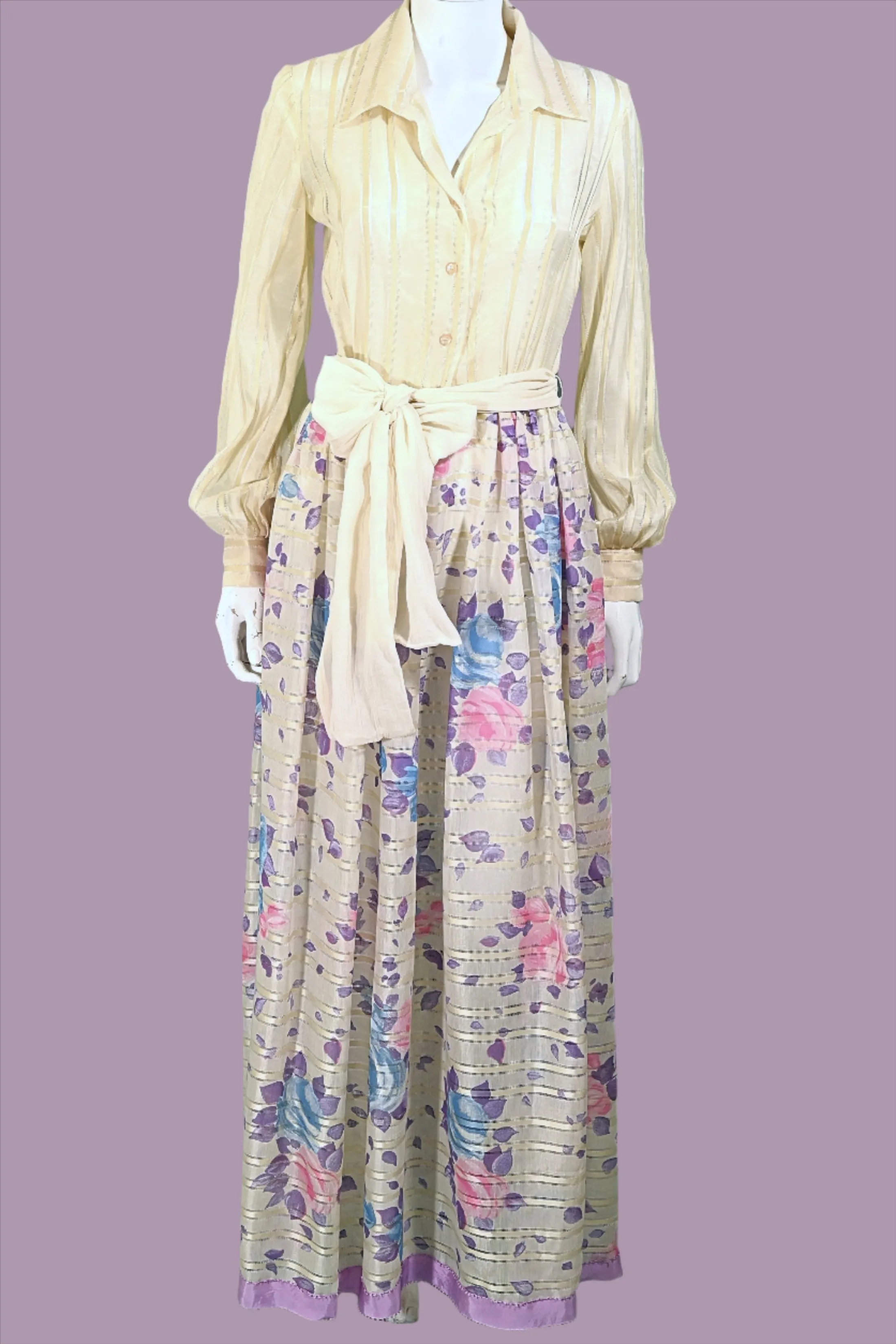 Victor Costa 70s Floral Maxi Dress, 70s Party Dress S