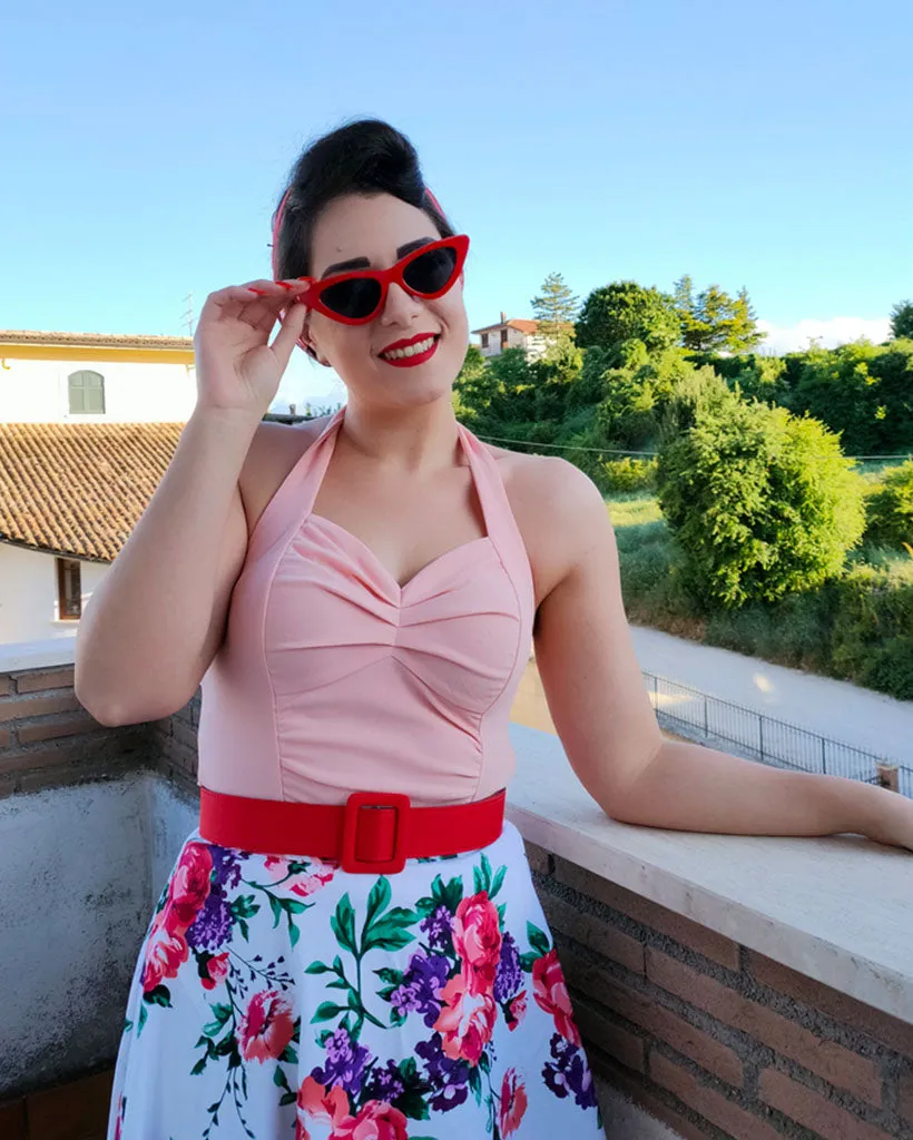 Vintage Ruched Slim Fit Halter Sweetheart Neck Tops