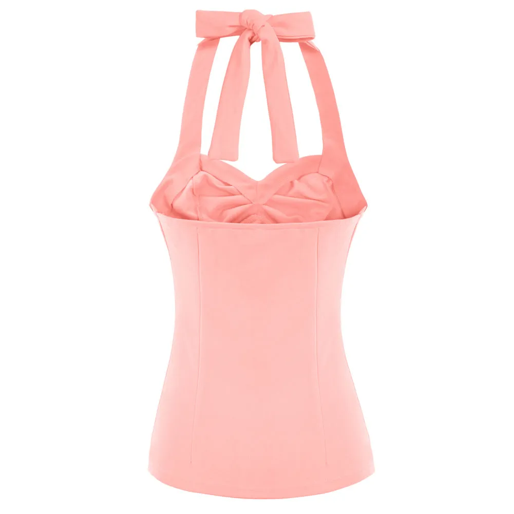 Vintage Ruched Slim Fit Halter Sweetheart Neck Tops