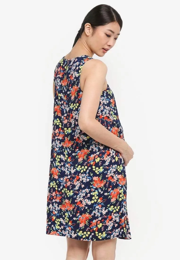 Woven Sleeveless Bobbie Overlapping Nursing Dress Navy Floral
